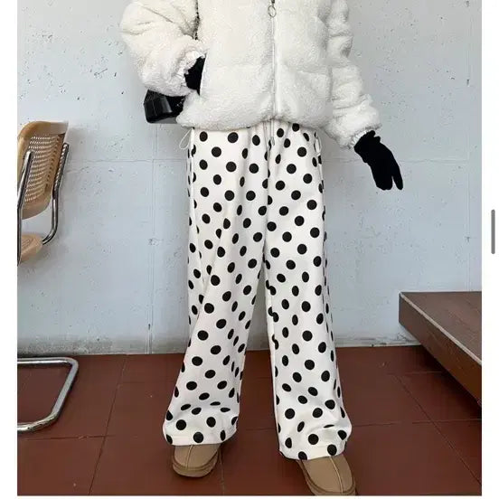 [BUNJANG] Super Valley Dot Fleece Pants / 수퍼발리 땡땡이 도트 기모바지