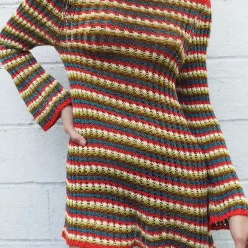 [BUNJANG] Zara Striped Crochet Knit Dress S / 자라 스트라이프 크로셰 니트 원피스 S