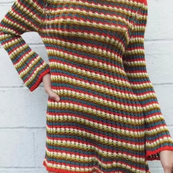 [BUNJANG] Zara Striped Crochet Knit Dress S / 자라 스트라이프 크로셰 니트 원피스 S