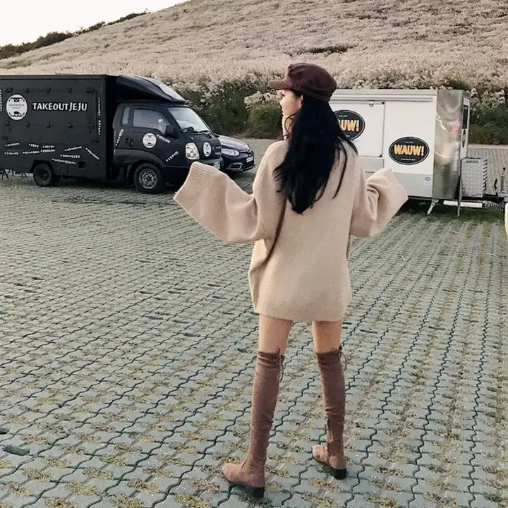 [BUNJANG] Loose Fit Turtleneck Knit Beige / 루즈핏 터틀넥 니트 베이지