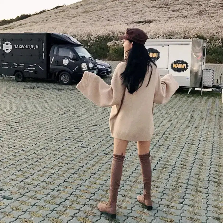 [BUNJANG] Loose Fit Turtleneck Knit Beige / 루즈핏 터틀넥 니트 베이지