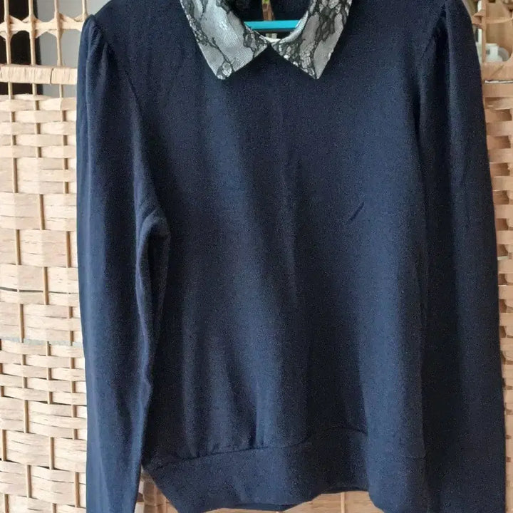 [BUNJANG] Navy Lace Collar Knit T-Shirt / 네이비 티셔츠