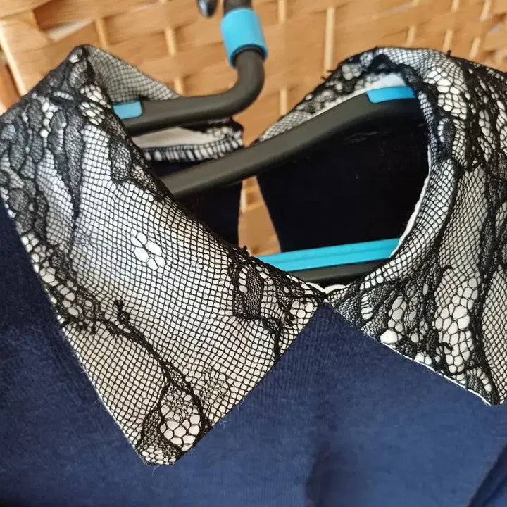 [BUNJANG] Navy Lace Collar Knit T-Shirt / 네이비 티셔츠