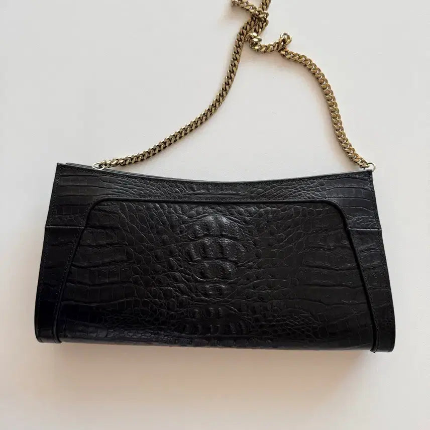 [BUNJANG] Black Crocodile Pattern Chain Shoulder Bag / 블랙 크로커다일 패턴 체인 숄더백
