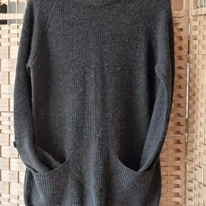 [BUNJANG] Leshope Charcoal Knit Long T-Shirt / 챠콜색 니트 롱 티셔츠,,포켓형
