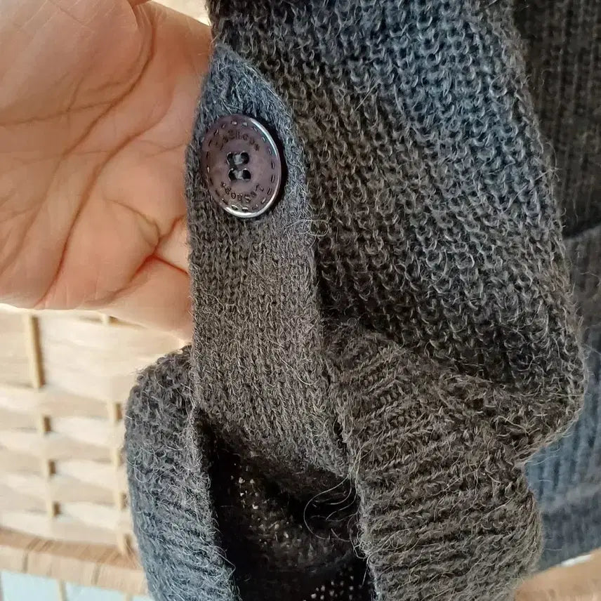 [BUNJANG] Leshope Charcoal Knit Long T-Shirt / 챠콜색 니트 롱 티셔츠,,포켓형