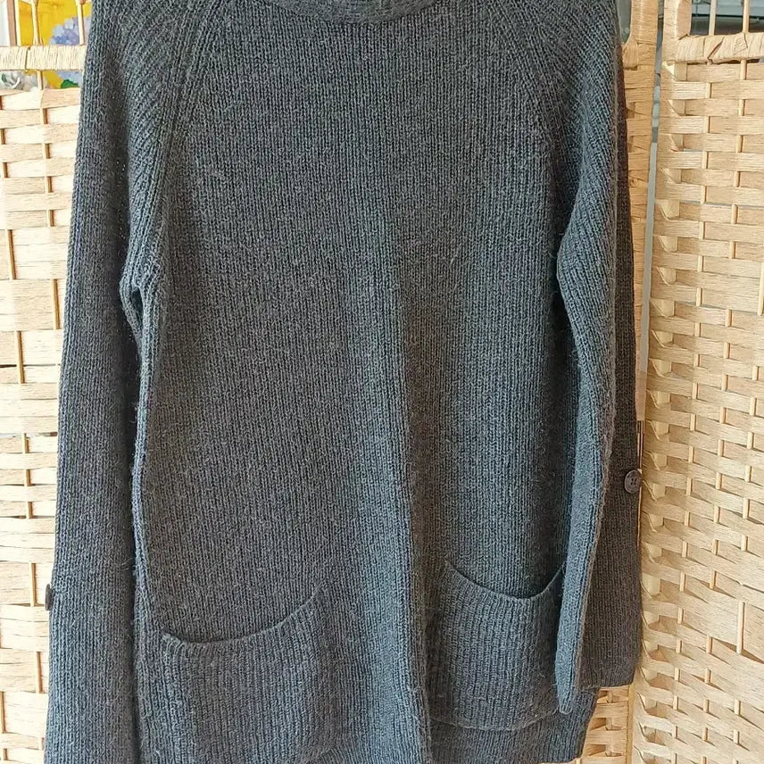 [BUNJANG] Leshope Charcoal Knit Long T-Shirt / 챠콜색 니트 롱 티셔츠,,포켓형