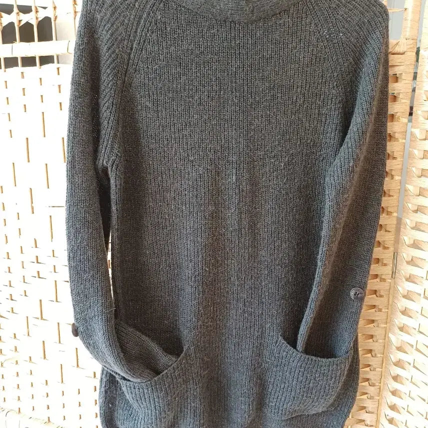 [BUNJANG] Leshope Charcoal Knit Long T-Shirt / 챠콜색 니트 롱 티셔츠,,포켓형