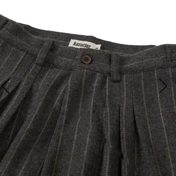 [BUNJANG] KARACTOR Herringbone Pleated Pants Gray / [00] karactor 카락터 울 헤링본 플리츠 팬츠 그레이