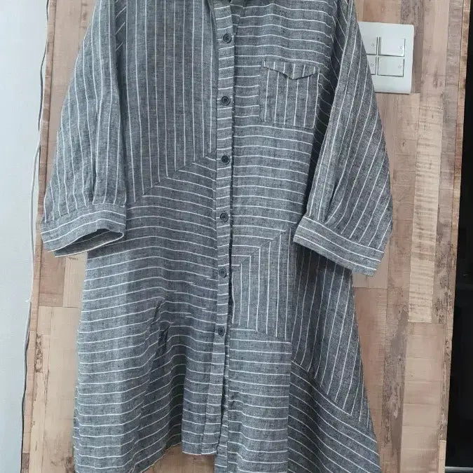 [BUNJANG] Gray Linen Long Shirt / 그레이 8부 린넨롱셔츠