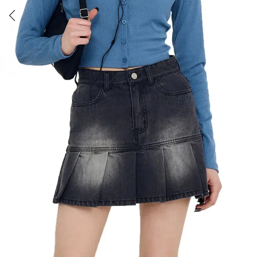 [BUNJANG] Odd Studio Washed Pleated Denim Mini Skirt / 오드스튜디오 워싱 플리츠 데님 미니 스커트 블랙 S