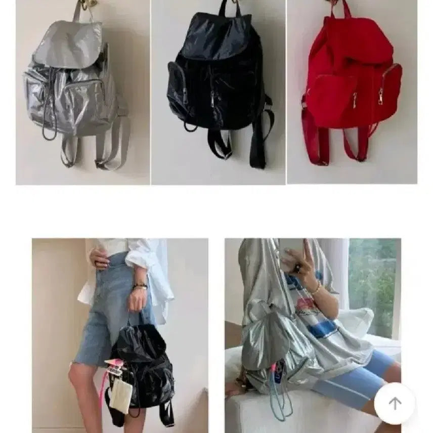 [SOLD OUT] 나일론 투포켓 스트링 미니 백팩 - 레드