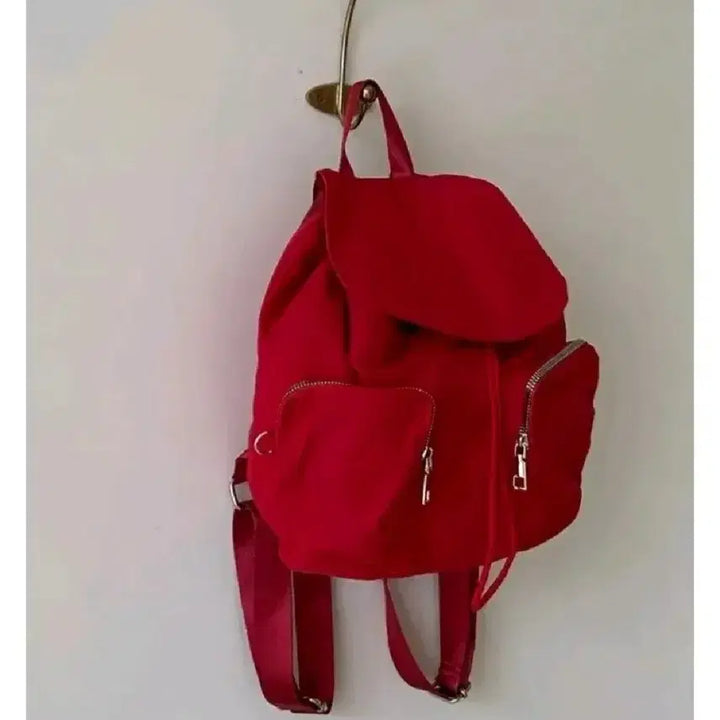 [SOLD OUT] 나일론 투포켓 스트링 미니 백팩 - 레드