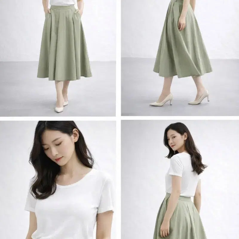 [SOLD OUT] 민트 플리츠 미디 스커트