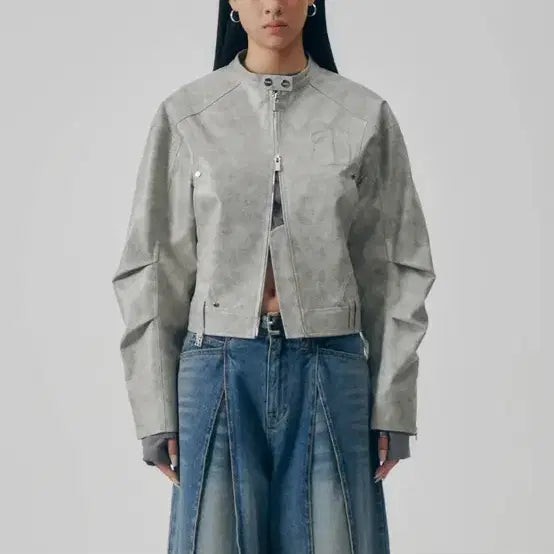 [BUNJANG] Trimming Birds Moto Cropped Leather Jacket / 트리밍버드 레더 Moto Cropped Leather Jacket