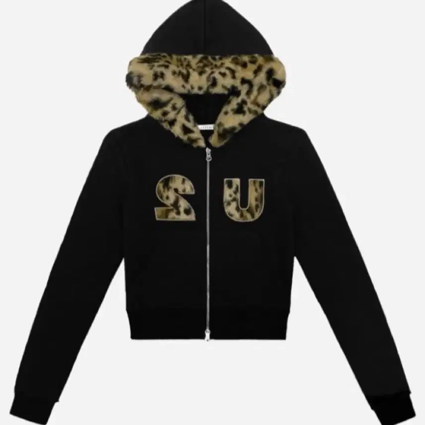 [BUNJANG] Fallin Up Leopard Fur Crop Two-Way Hoodie Zip-up / fallin up 레오파드 퍼 크롭 투웨이 후드집업