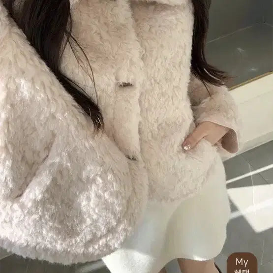 [BUNJANG] Light Me Milk Pink Fur Jacket / 라이트미 우유핑크 퍼자켓