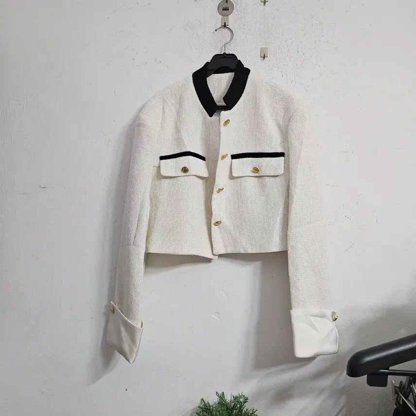 [BUNJANG] White Tweed Crop Jacket / 화이트 트위드 크롭 자켓