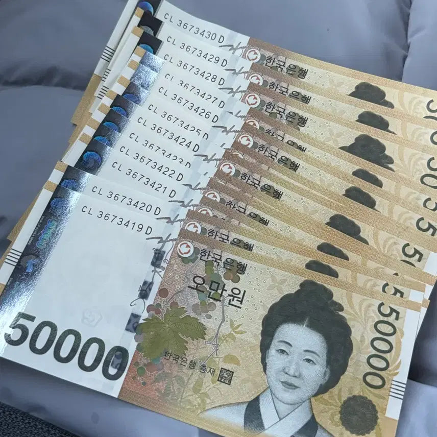 [BUNJANG] 50,000 Won Banknote Bundle / 오만원권 12장 연속번호 포카번호 일괄 판매