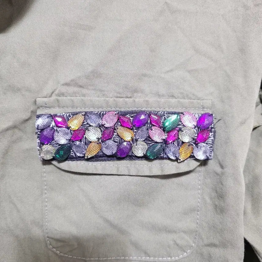 [BUNJANG] Khaki Jeweled Embellished Shirt / 카키색 보석 장식 셔츠