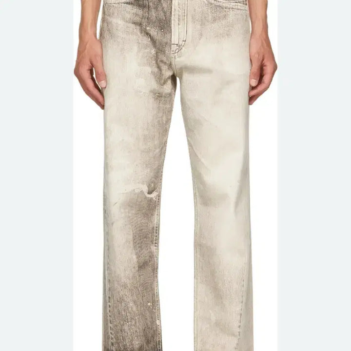 [BUNJANG] Denim Beige Jeans / 구제 프린트 데님 베이지 색상 32사이즈