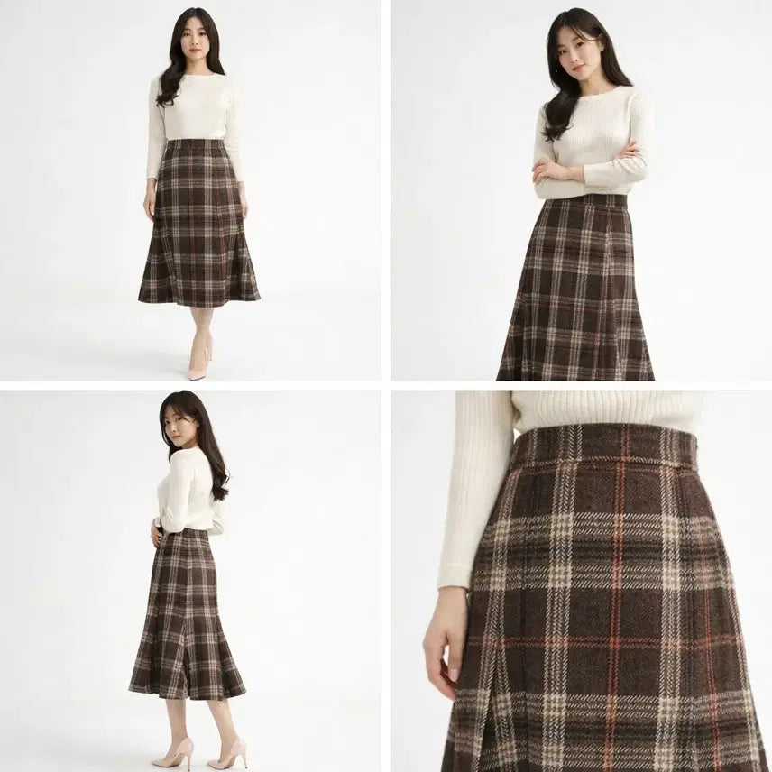 [SOLD OUT] 브라운 체크 A라인 롱 스커트