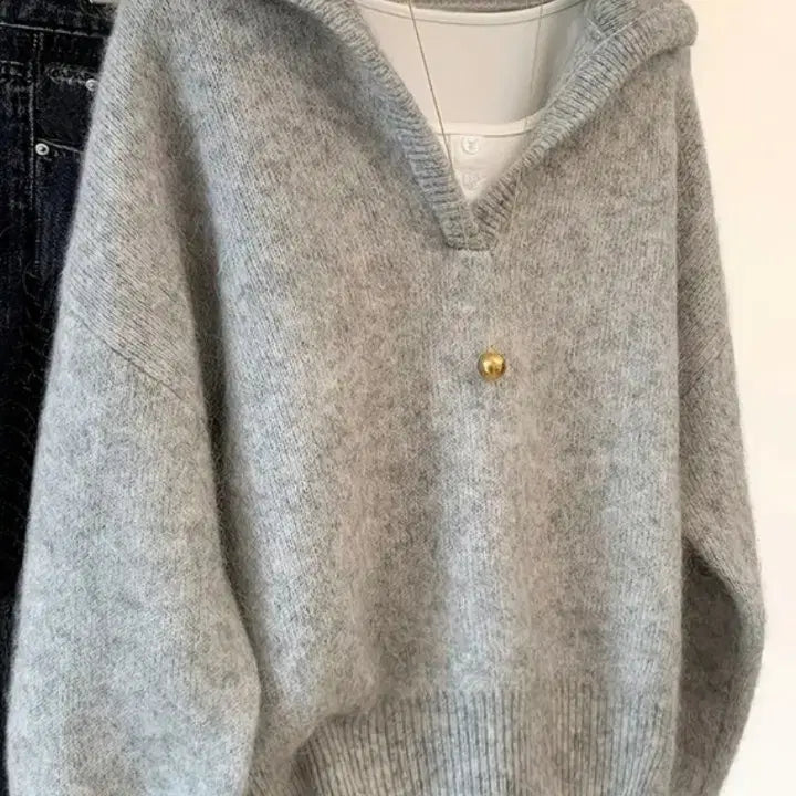 [BUNJANG] Gray Collar Neck Knit / 회색 카라넥 니트