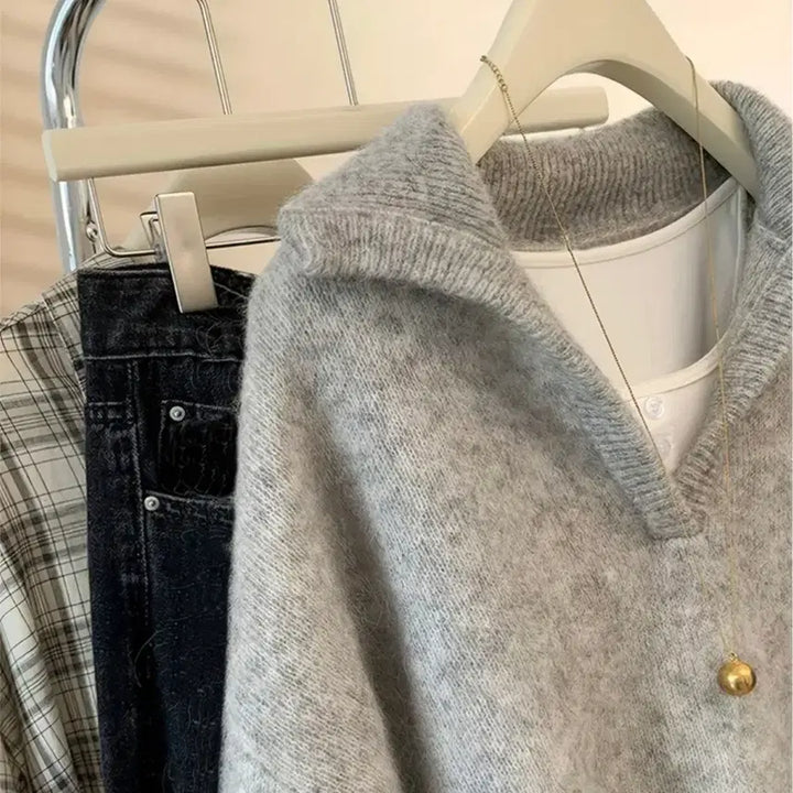 [BUNJANG] Gray Collar Neck Knit / 회색 카라넥 니트