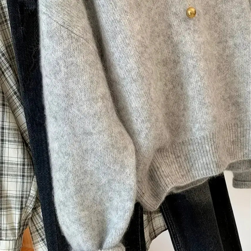 [BUNJANG] Gray Collar Neck Knit / 회색 카라넥 니트