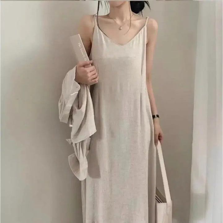 [BUNJANG] Linen Bustier Long Dress Ivory / 새상품 린넨 뷔스티에 롱 원피스 아이보리