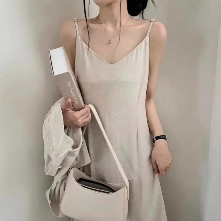 [BUNJANG] Linen Bustier Long Dress Ivory / 새상품 린넨 뷔스티에 롱 원피스 아이보리