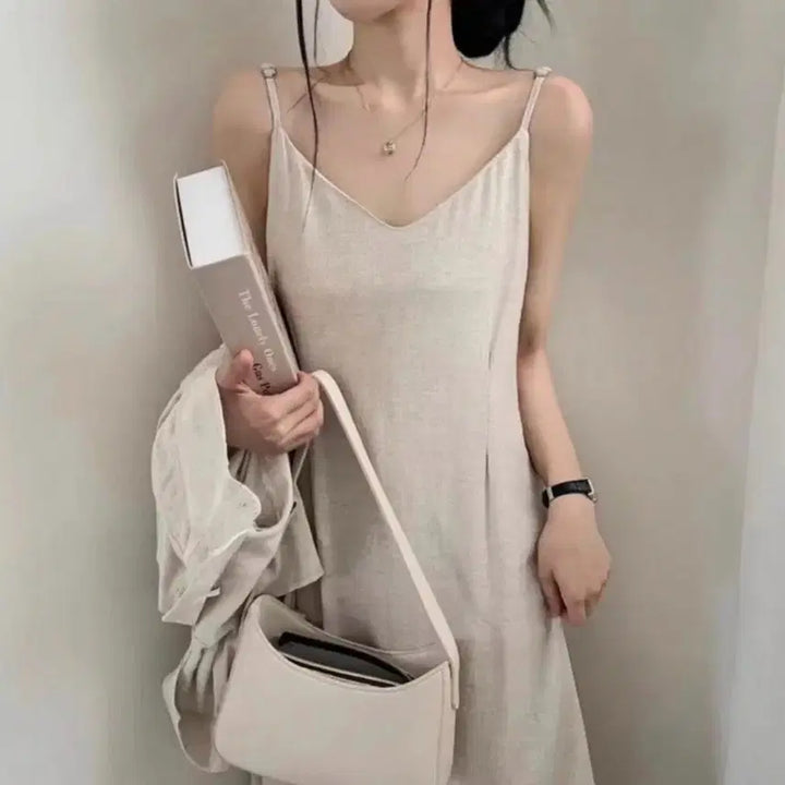 [BUNJANG] Linen Bustier Long Dress Ivory / 새상품 린넨 뷔스티에 롱 원피스 아이보리