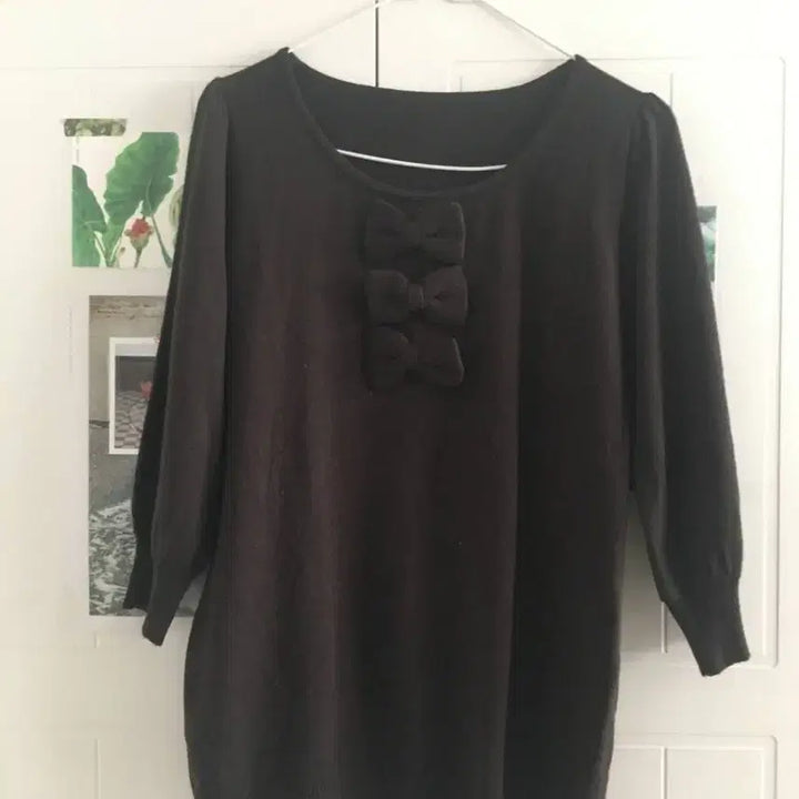 [BUNJANG] Vintage Ribbon Dark Brown Knit Top / 일본빈티지 리본 다크브라운 니트 꼼데 코스 미니멀 아방가르드