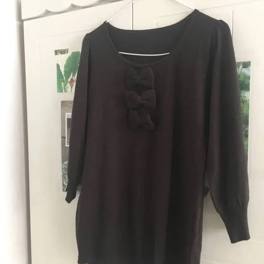 [BUNJANG] Vintage Ribbon Dark Brown Knit Top / 일본빈티지 리본 다크브라운 니트 꼼데 코스 미니멀 아방가르드