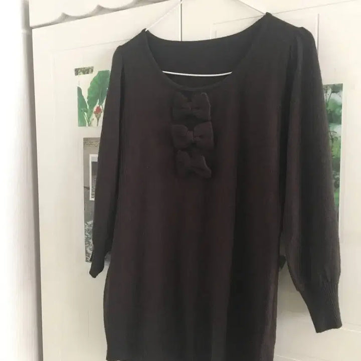 [BUNJANG] Ribbon Dark Brown Knit Minimalist Avant-Garde / 일본빈티지 리본 다크브라운 니트 꼼데 코스 미니멀 아방가르드