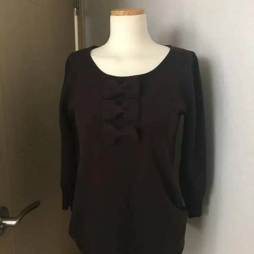 [BUNJANG] Vintage Ribbon Dark Brown Knit Top / 일본빈티지 리본 다크브라운 니트 꼼데 코스 미니멀 아방가르드