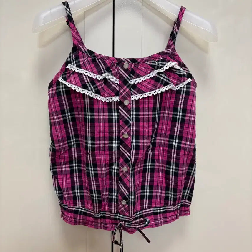 [BUNJANG] Vintage Check Cami Blouse / 일본 빈티지 체크 끈나시 블라우스