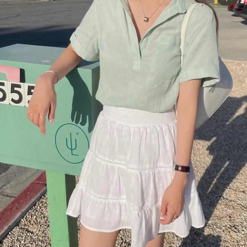 [BUNJANG] Rukh Mint Cotton Blouse / (택o) 루흐 민트 코튼 블라우스