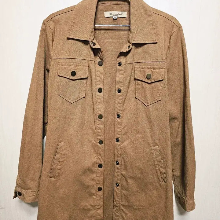 [BUNJANG] Shine Couture Camel Long Shirt Jacket / 카멜 셔츠형 롱 자켓 55(새상품/미착용) 옆라인 스냅포인트!
