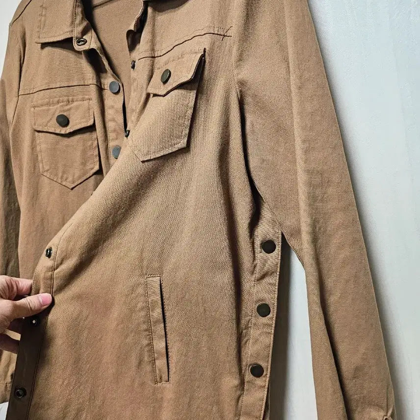 [BUNJANG] Shine Couture Camel Long Shirt Jacket / 카멜 셔츠형 롱 자켓 55(새상품/미착용) 옆라인 스냅포인트!