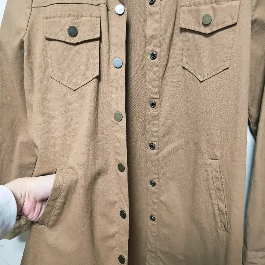 [BUNJANG] Shine Couture Camel Long Shirt Jacket / 카멜 셔츠형 롱 자켓 55(새상품/미착용) 옆라인 스냅포인트!