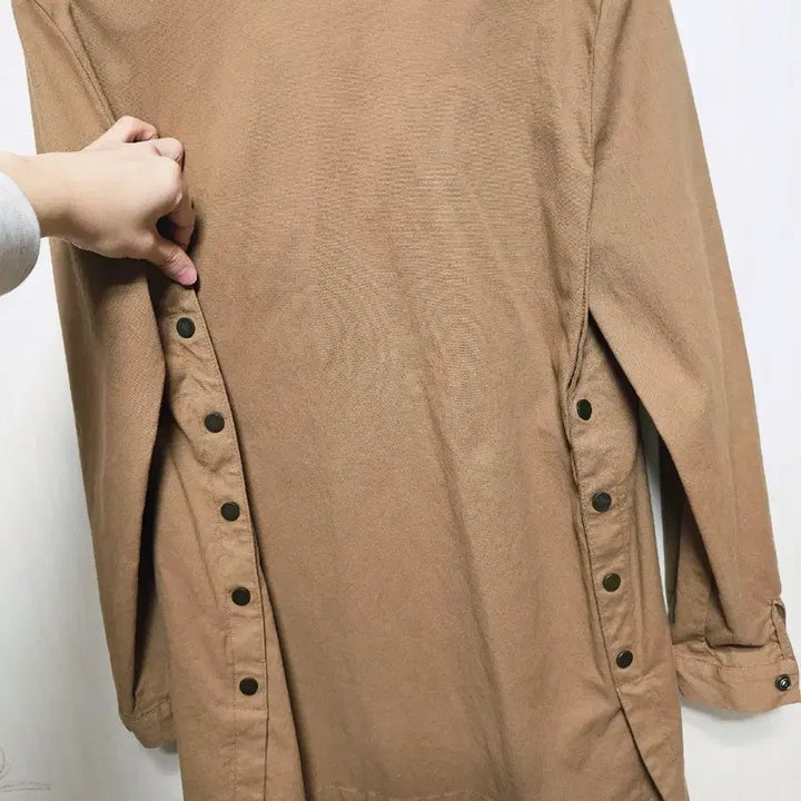 [BUNJANG] Shine Couture Camel Long Shirt Jacket / 카멜 셔츠형 롱 자켓 55(새상품/미착용) 옆라인 스냅포인트!