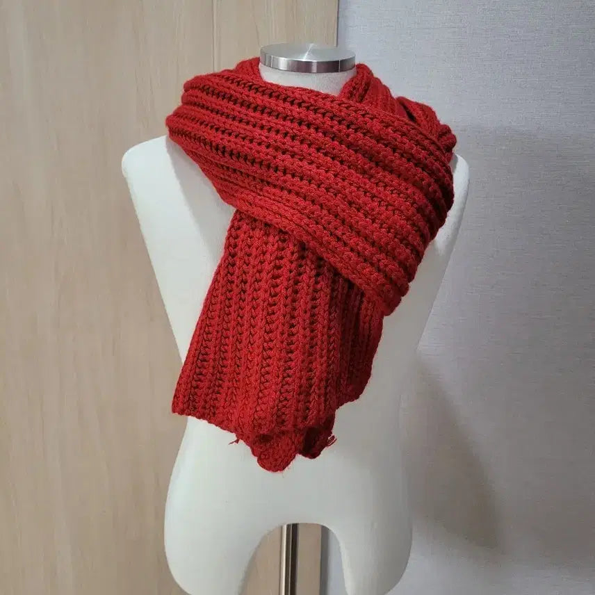 [BUNJANG] Knit Long Muffler Red / 니트 롱 머플러 레드