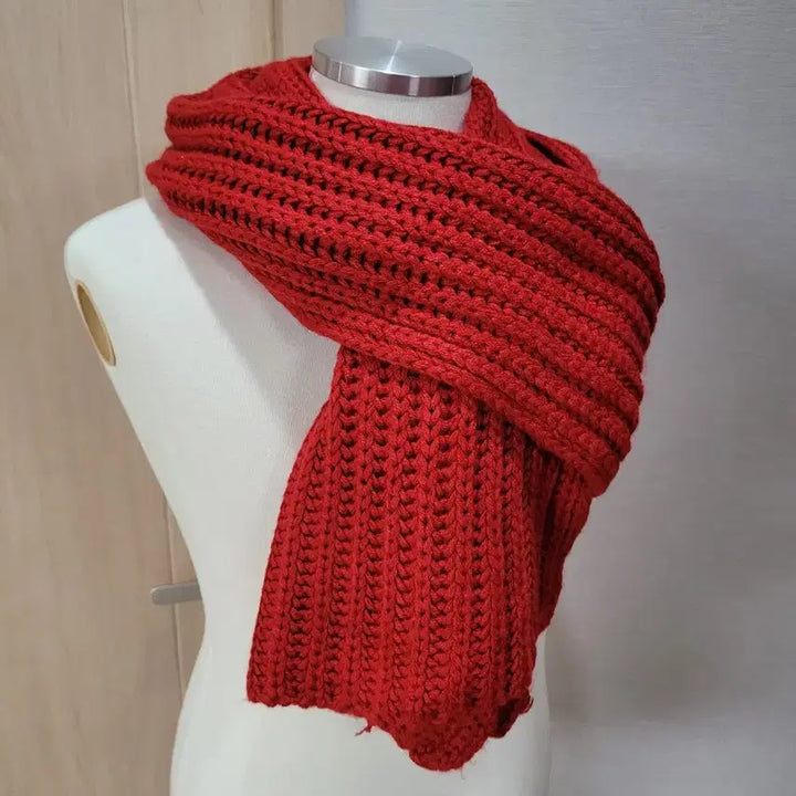 [BUNJANG] Knit Long Muffler Red / 니트 롱 머플러 레드