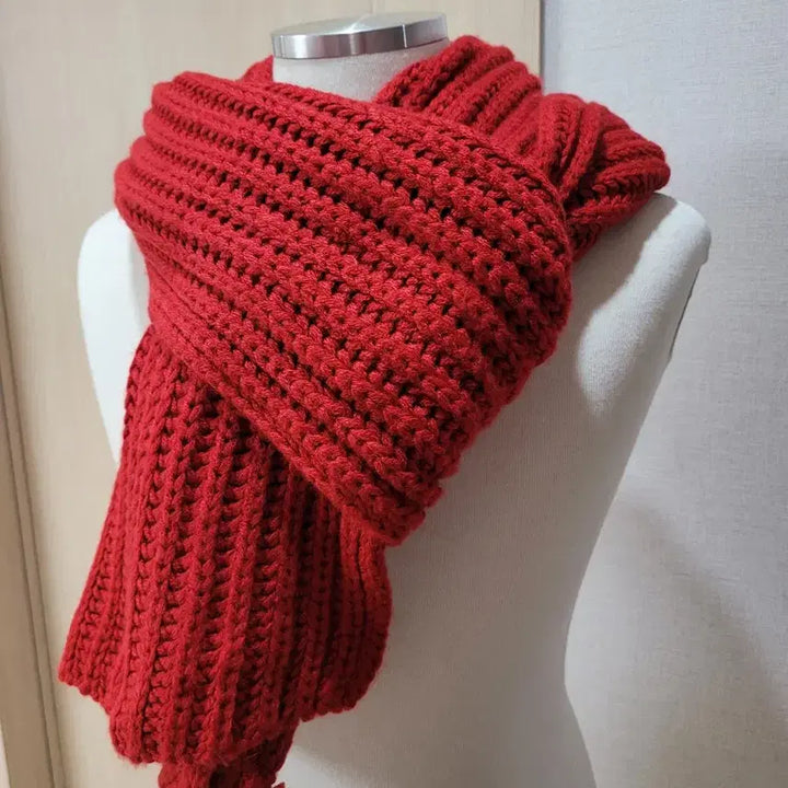[BUNJANG] Knit Long Muffler Red / 니트 롱 머플러 레드