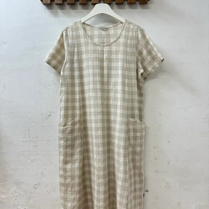 [BUNJANG] Samantha Moss Vintage Linen Cotton Checkered Dress Blouse / 일본빈티지 사만사모스 린넨 코튼 체크 원피스 블라우스