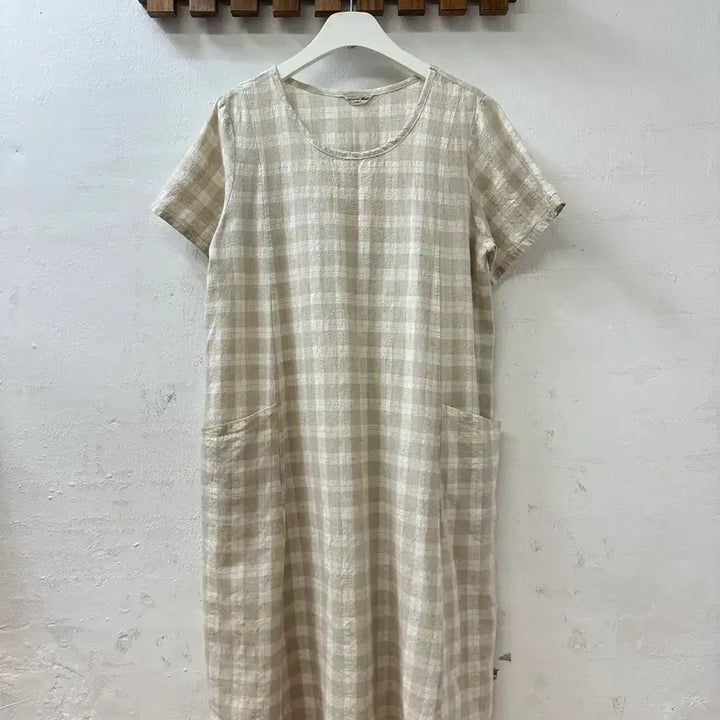 [BUNJANG] Samantha Moss Vintage Linen Cotton Checkered Dress Blouse / 일본빈티지 사만사모스 린넨 코튼 체크 원피스 블라우스