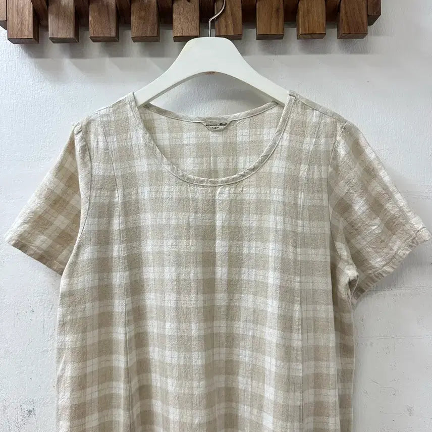 [BUNJANG] Samantha Moss Vintage Linen Cotton Checkered Dress Blouse / 일본빈티지 사만사모스 린넨 코튼 체크 원피스 블라우스