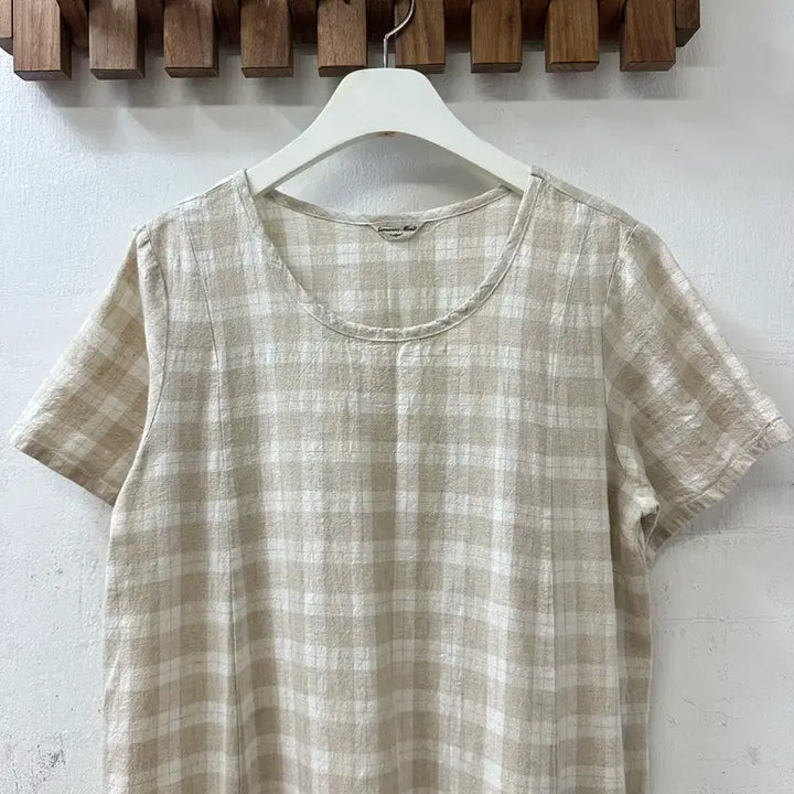 [BUNJANG] Samantha Moss Vintage Linen Cotton Checkered Dress Blouse / 일본빈티지 사만사모스 린넨 코튼 체크 원피스 블라우스