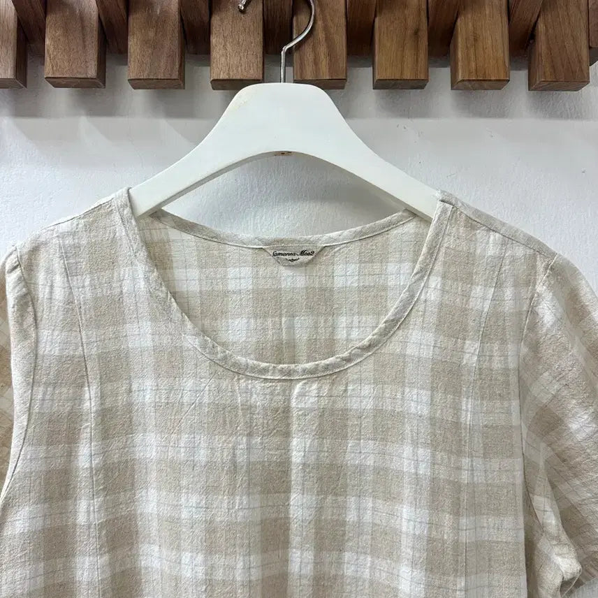 [BUNJANG] Samantha Moss Vintage Linen Cotton Checkered Dress Blouse / 일본빈티지 사만사모스 린넨 코튼 체크 원피스 블라우스